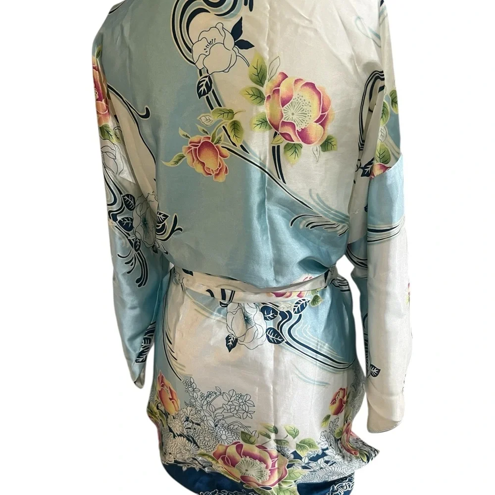 Oscar Del Le Renta Floral Satin Kimono Robe